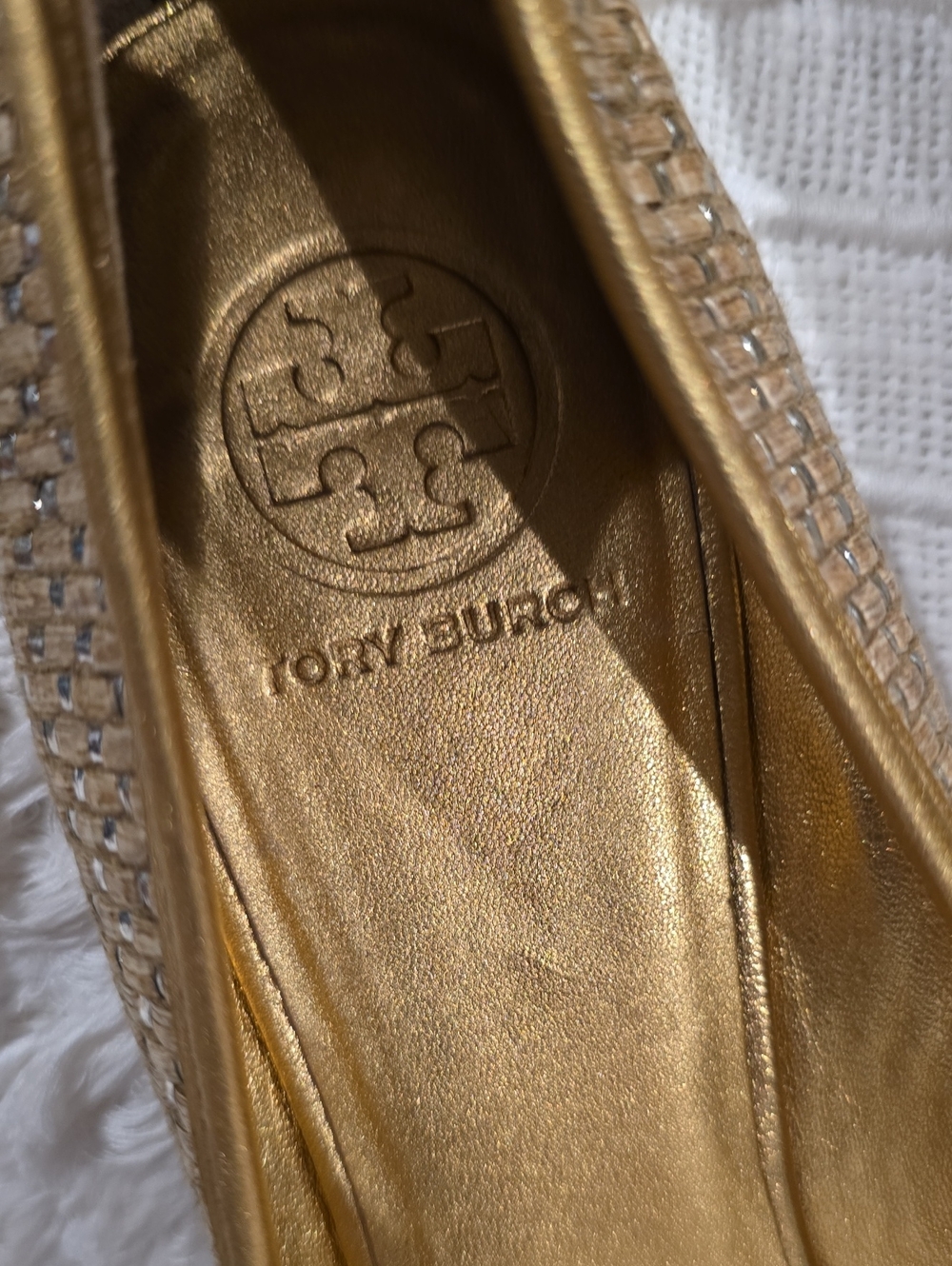 Tory Burch Metallic Gold Woven Logo Ballet Flats Size 11 M - Picture 4 of 9